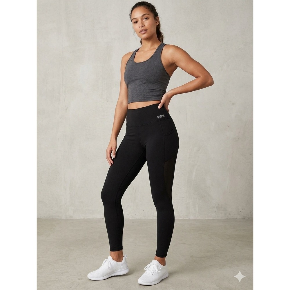 Pink Victoria's Secret Ultimate Black High Waisted Mesh Pocket Leggings Large